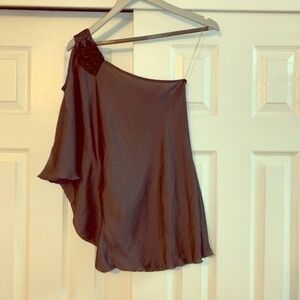 Guess Gray One Shoulder Cold Shoulder Top Small
